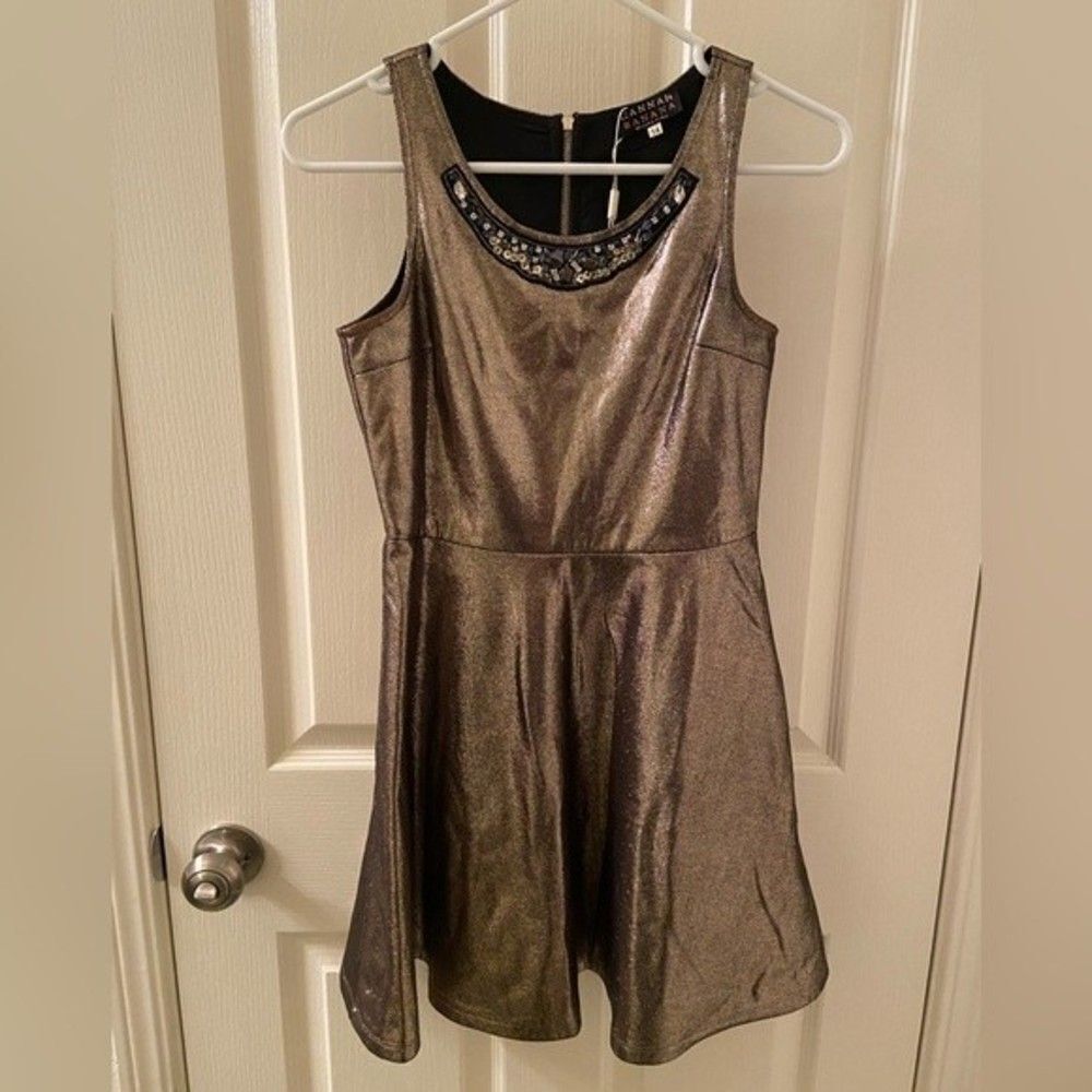 Hannah Banana by Sara Sara Gold Faux Leather Jeweled Dress Girls Size 14